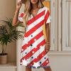 Women's Summer Fashion Independence Day Printed Dress Casual Beach A-line V-neck Loose Sundress