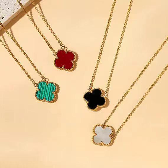 

2025 V Gold-Lucky Clover Necklace: 18K Rose Gold Clavicle Chain with Laser-Cut Diamonds for Christmas 18K зелений