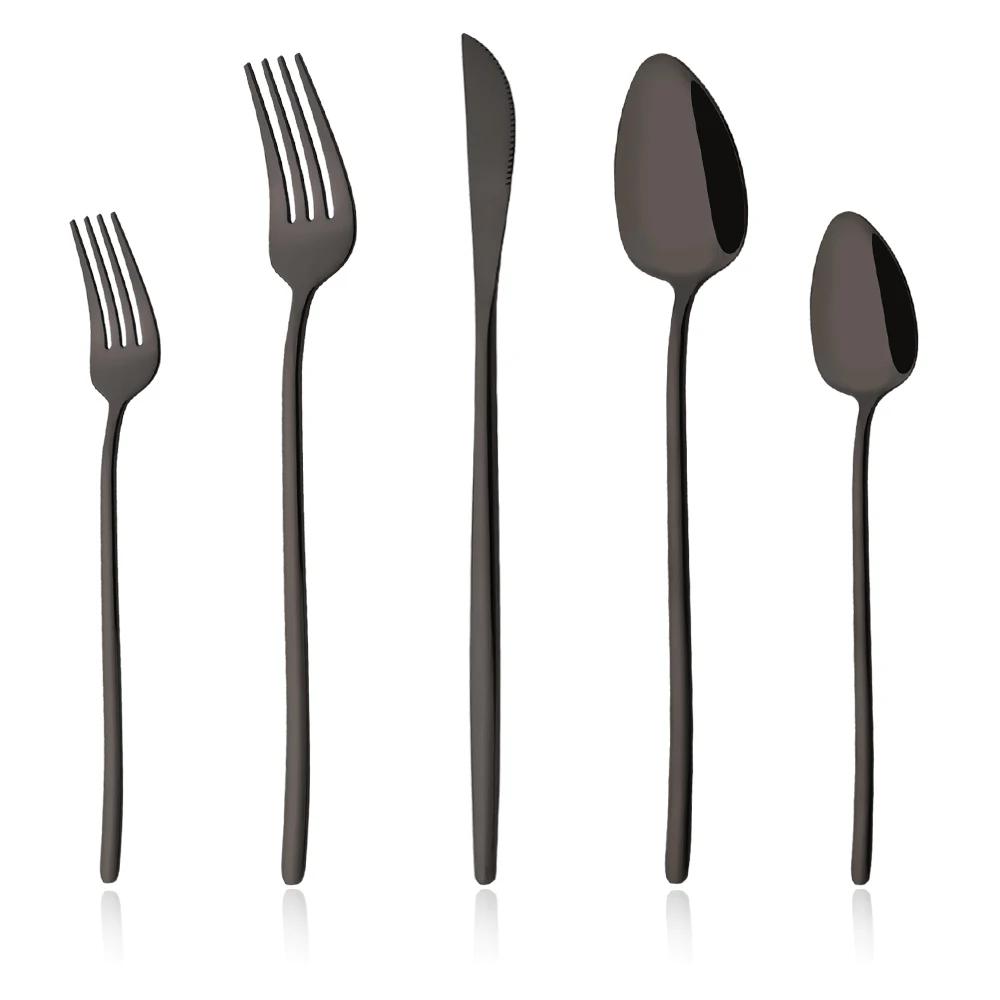 5Pcs White Gold Cutlery Set Stainless Steel Tableware Knife Dessert Fork Spoon Dinnerware Set Kitchen Flatware Silverware