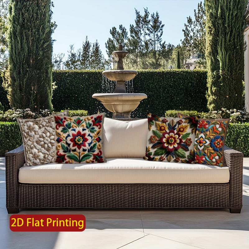 2D Colorful Floral Embroidered Pattern Pillow Covers Pattern Cushion Cover Suitable For Sofa Bedroom Car Pillow Cover