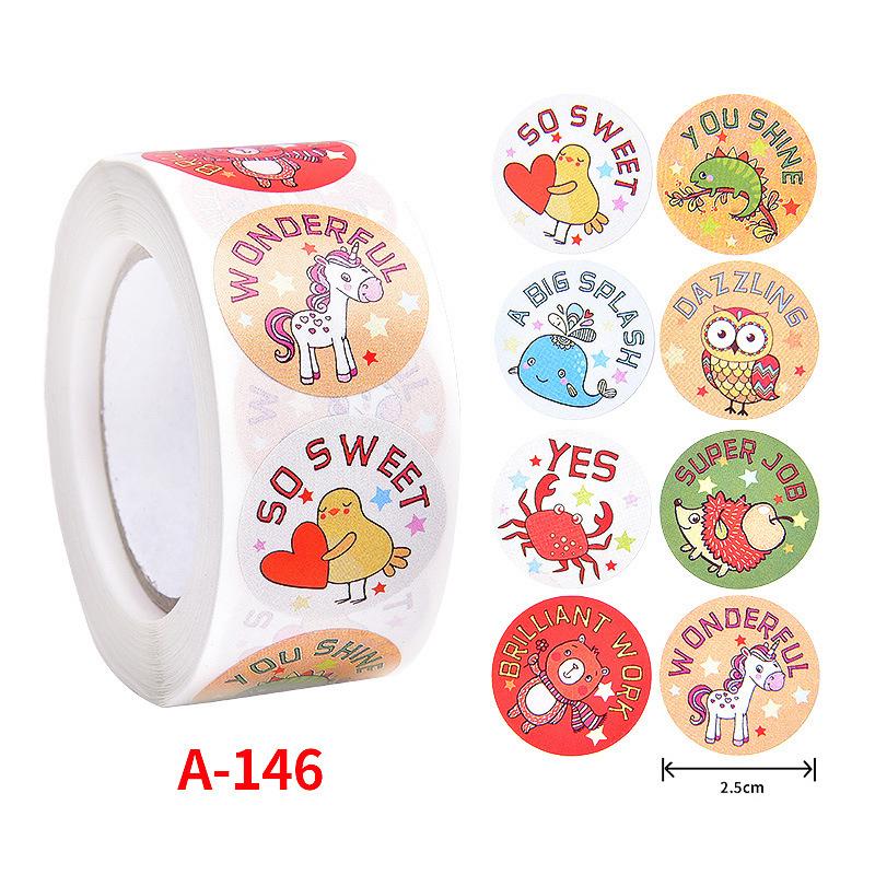 500Pcs Children's Cartoon Animal Stickers Baby Stickers Kindergarten Inspirational Little Red Flower Reward Roll Stickers