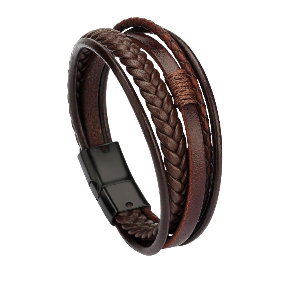 Hot Sale High Quality Trendy Leather Multi-layer Woven Rope Bracelet Magnetic Snap Button Men's Bracelet Leisure Style