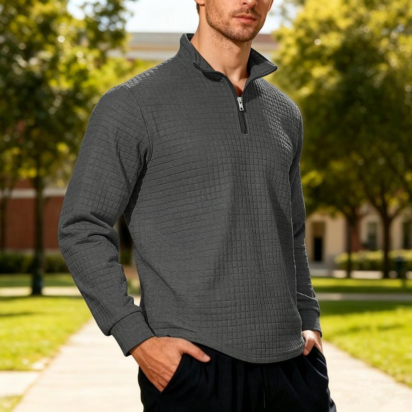 Loose Fit Half Zipper Sweatshirt Men's Autumn Winter American Business Casual Flannel Square Grid Collar Sweater