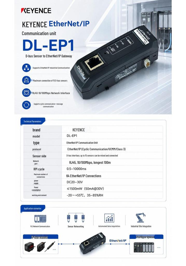 Keyence DL-EP1 EtherNet/IP Communication Unit D-bus Sensor Gateway In Stock