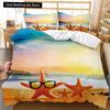 Beach Duvet Cover Set Summer Ocean Bedding Set Hawaiian Marine Sea Waves 3D Print Starfish Polyester Comforter Cover Queen King