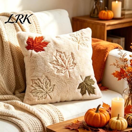 Federa Cuscino Decorativa per Divano Autunno Peluche Copricuscino, Zucca Foglia d'Acero Ricamo Coperta Morbida Aderente alla Pelle Custodie Autunnali Stile Rustico