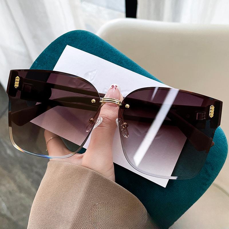 

Безрамные высококачественные солнцезащитные очки с градиентом и вырезом по краям Douyin Xiaohongshu, женские солнцезащитные очки с козырьком для интернет-знаменитостей