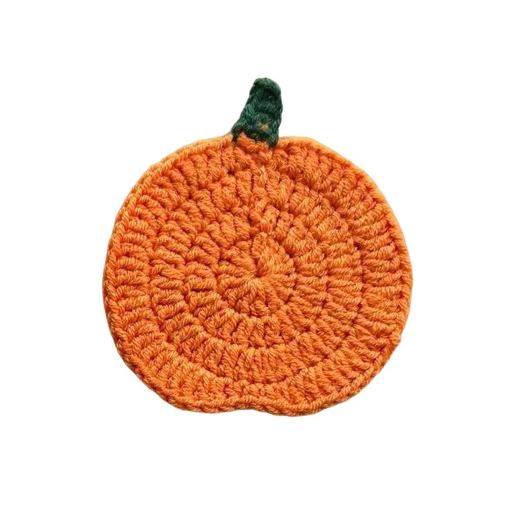 Handmade Crochet Pumpkin Shaped Cup Mat Knitted Yarn Insulation Coaster for Mug Halloween Festival Table Decor