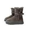Cowhide~ 2025 winter wool integrated gray snow boots women's thick-soled heightened velvet thickened long-tube snow cotton shoes