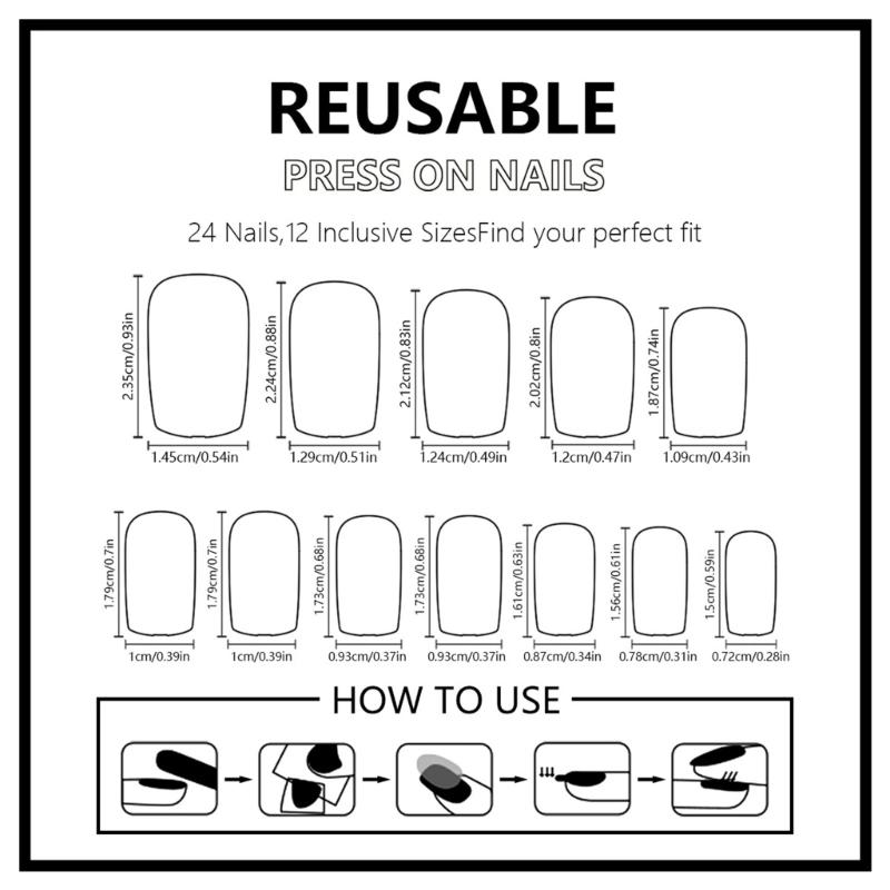 Winter Christmas Short Square False Nails Set with Snowflake Full Cover Glossy Finish Manicure Nail Decoration 24Pcs