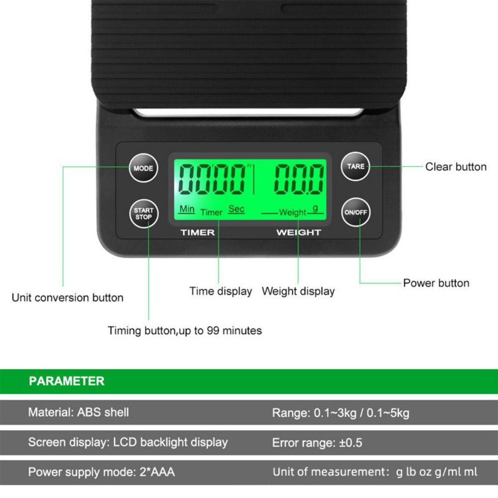 High Accuracy Kitchen Scale LCD Display Digital Scale Portable Coffee Scale  Home
