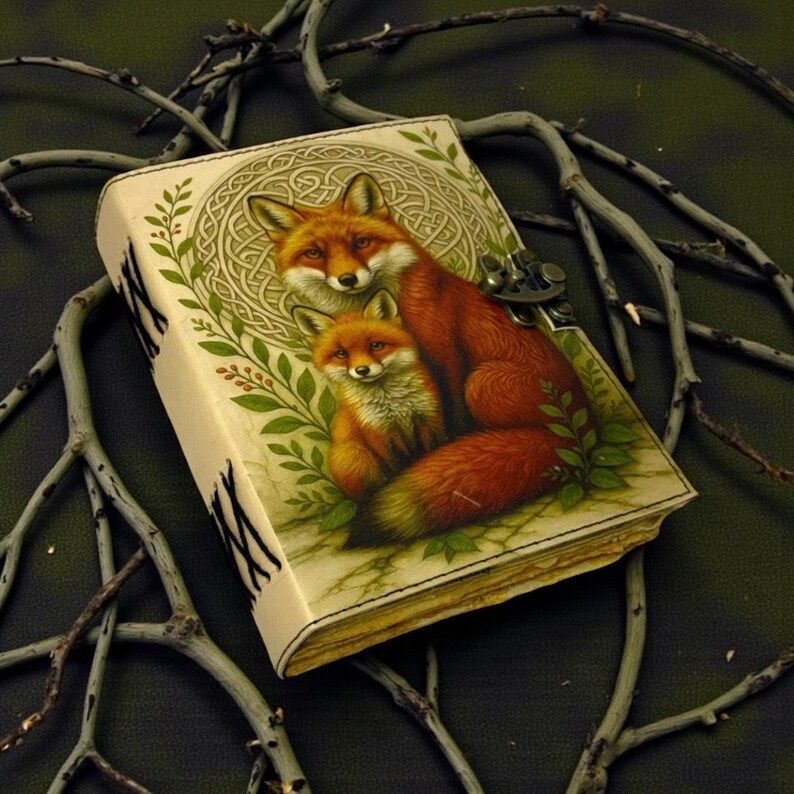 Fox Leather Journal: Large 200 Page Grimoire, Blank Book of Shadows