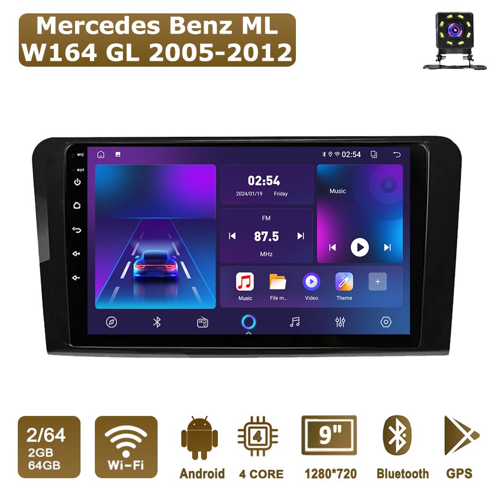 

Автомобильная магнитола Android Car-Play для Mercedes Benz ML W164 GL 2005-2012 Мультимедийный плеер Головное устройство Стерео Навигация GPS BT WIFI, 2+64 ГБ чёрный