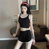 Sommer Top und Shorts Set für Damen Lässig Schlankmachend Kurze Weste Weitbeinige Shorts Sport Ärmellos Klassischer Damenanzug