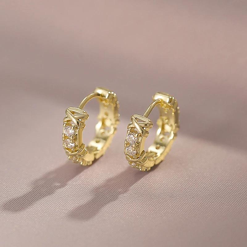 Sparkling Gold Color Circle Earrings Female Engagement Jewelry with Brilliant Zirconia Fashion Daily Wearable Accessories