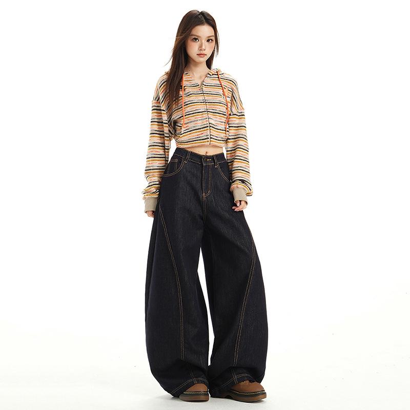 

Women s High-Waisted Black Wide-Leg Jeans with Gold Orchid Scimitar Design - Fashionable, Versatile, and Floor-Length for Autumn. Small