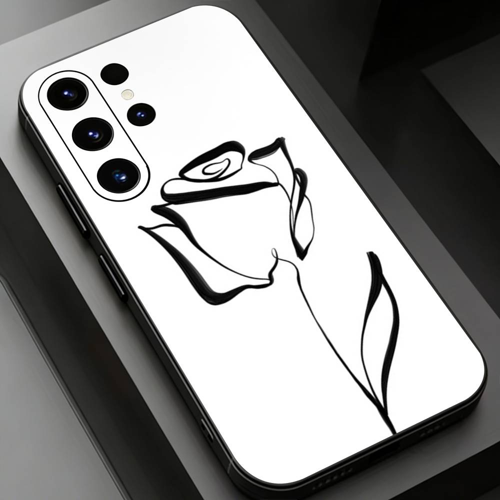 Line Rose Phone Case for Samsung Galaxy S20,23 Ultra S24,22 Plus S25,26,21FE TPU Cover