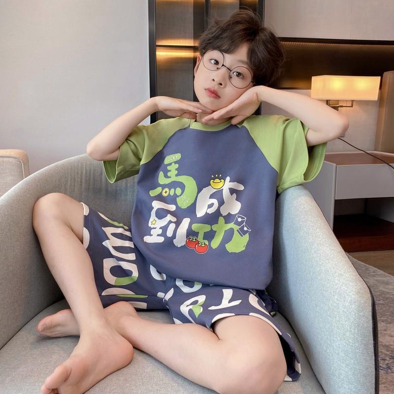 Boys Cotton Short Sleeve Pajama Set Lightweight Sleepwear Kids 8 Years Cartoon Print Home Outfit