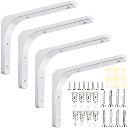SanDoll 300mm X 250mm X 30mm White Shelf Brackets [Available In Various Sizes: 10cm, 15cm, 20cm, 25cm, 30cm] L-Shaped Steel Brackets with Screw Hole C