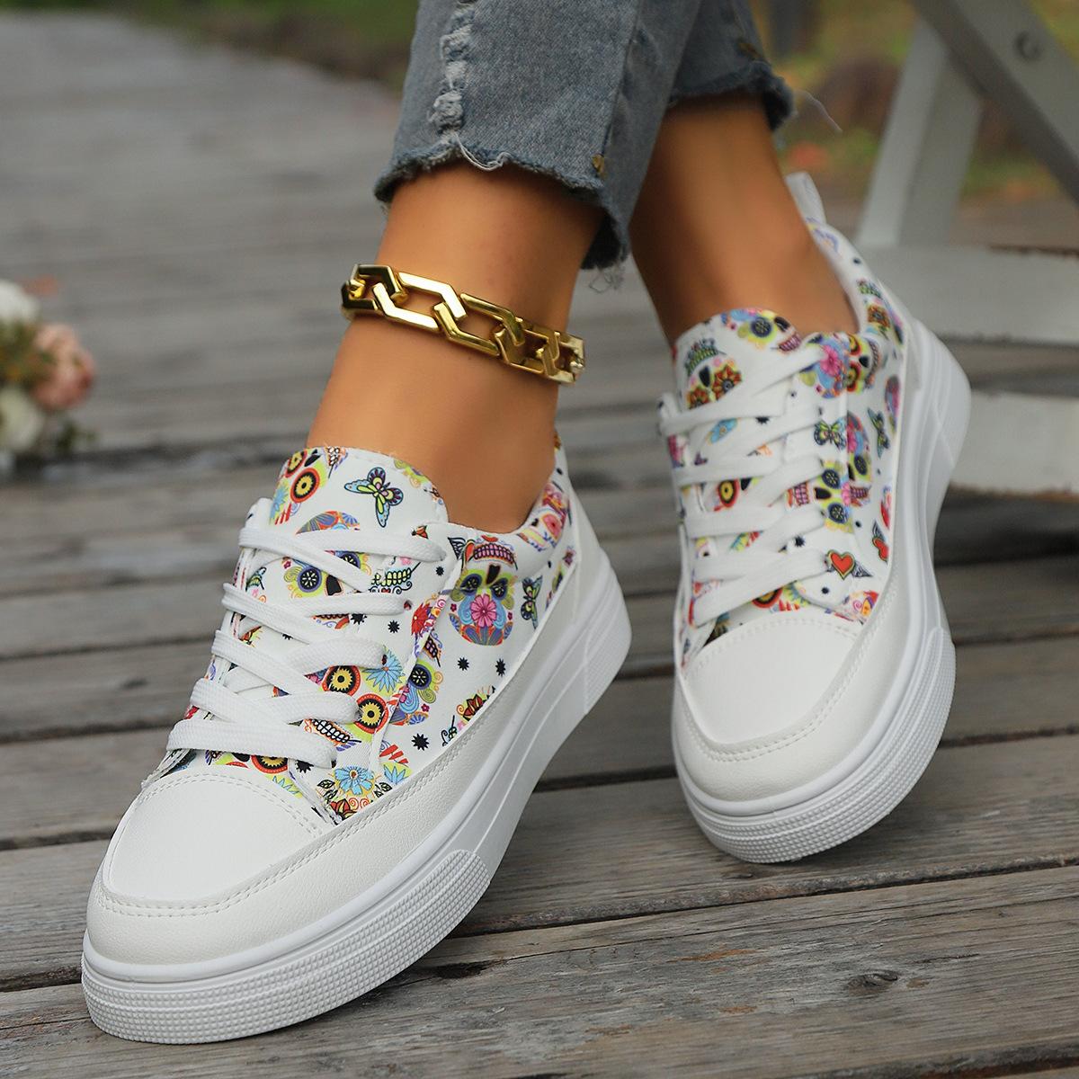 

European and American foreign trade large size flat-bottomed graffiti sports shoes women s 2025 new casual canvas shoes lightweight board shoes 42