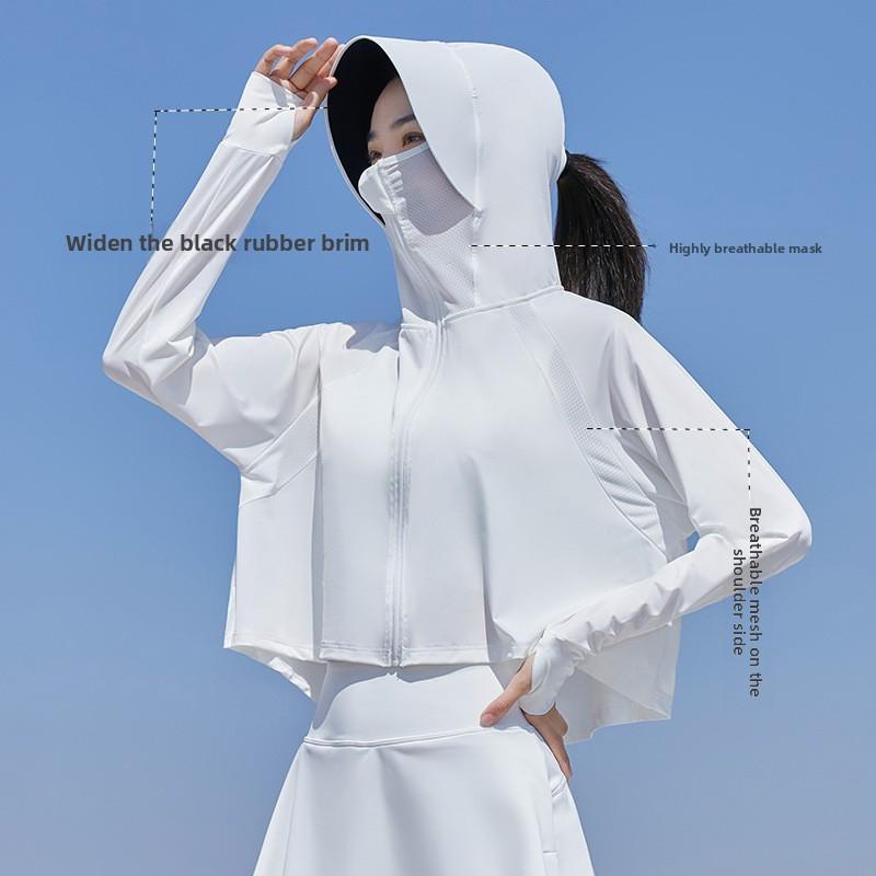 Giacca da Donna UPF 50+ Protezione Solare Leggera Seta Ghiacciata Cappotto Solare Blocco UV Mantella Colla Nera Rinfrescante Estiva Capo d'Abbigliamento
