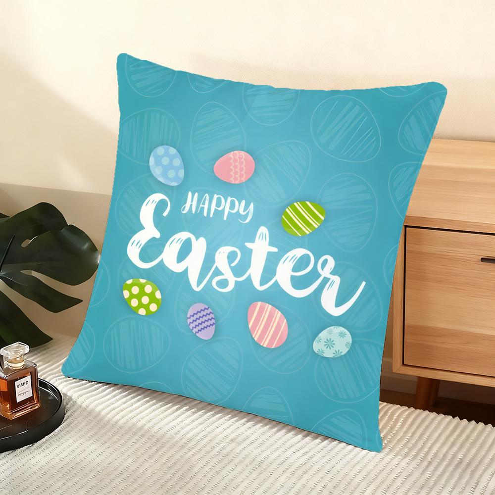 Happy Easter Cushion Cover Soft Short Plush Pillow Cover Smooth Cozy Texture Aesthetic Cushion Case Home Decor