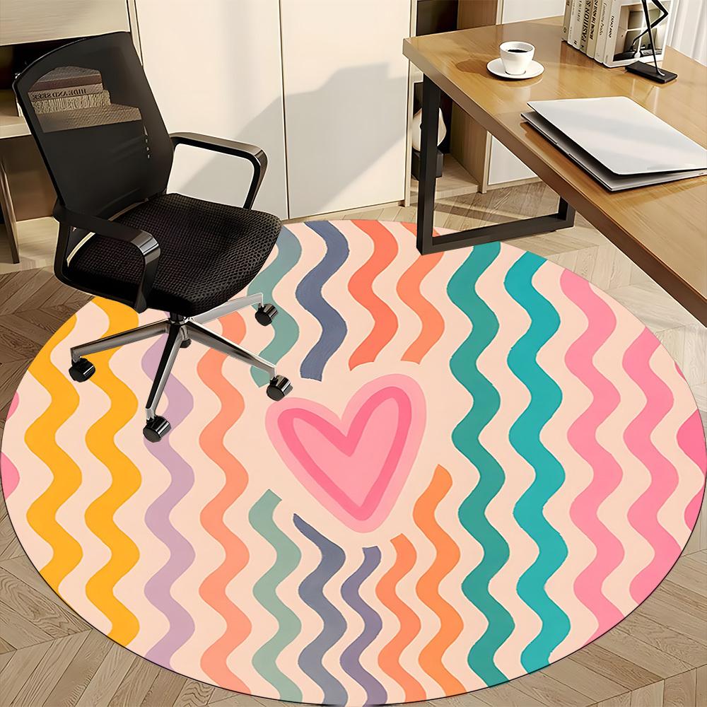 1pc Heart Waves Office Round Area Rug, Indoor Mat Suitable For Office, Under Office Chairs Bedroom Living Room Home Decor, Room Deco
