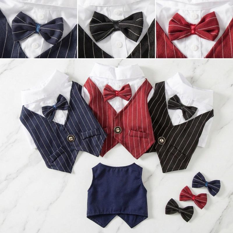 Polyester Pet Clothes Teddy Dog Clothes Spring Summer Pet Jacket Cat Clothing Wine Red Navy Blue Black Dog Coat with A Bow Tie