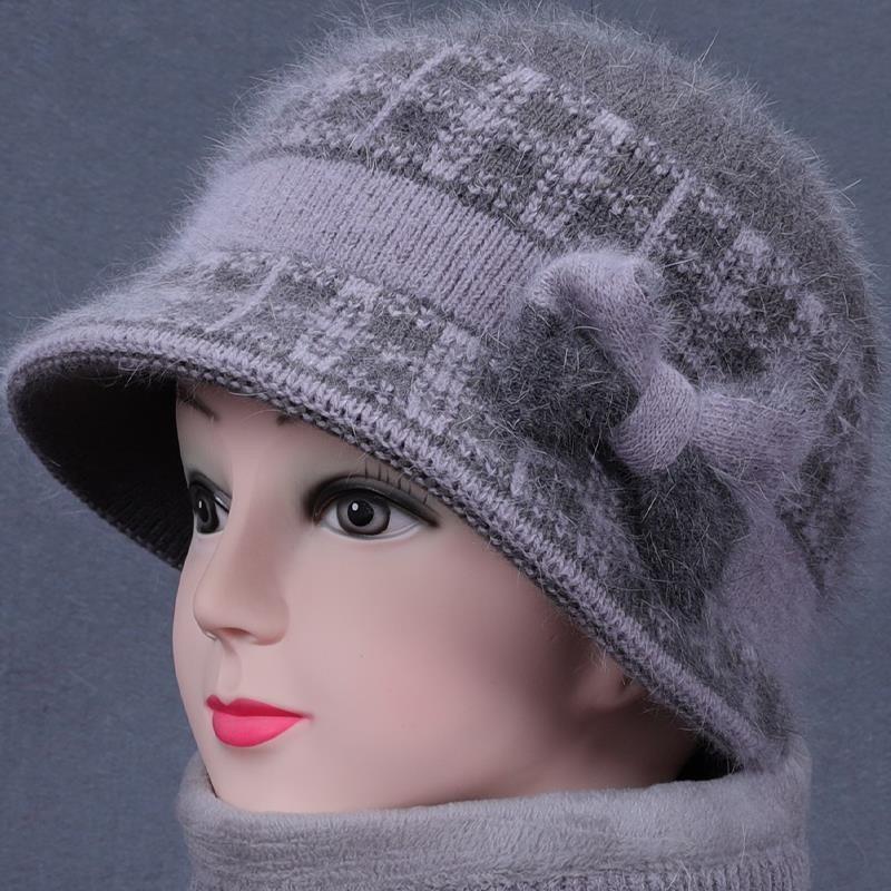 Hat Women's Autumn and Winter Fleece Big Eaves Knitted Hat Wool Hat Old Lady Thermos Hat