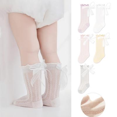 Letnie Dziecięce Skarpetki z Kokardkami Eleganckie Księżniczki Dziecięce Skarpetki dla Dziewczynek Siateczkowe Cienkie Niemowlęce Skarpetki Długie dla Noworodka