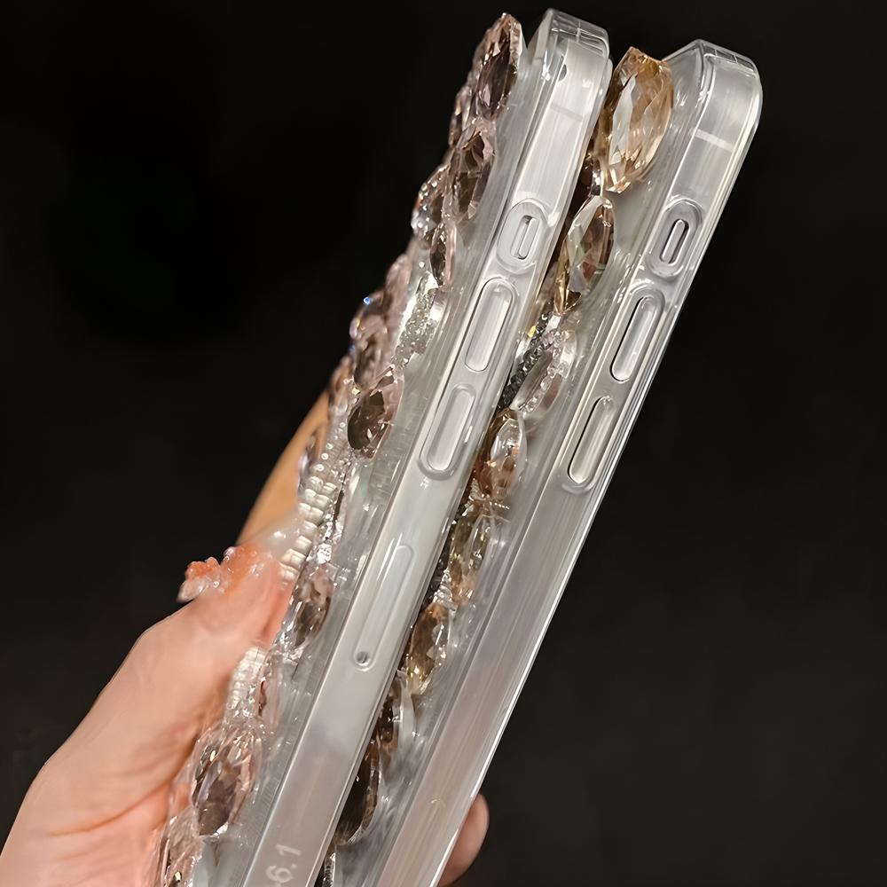 Glitter Crystal Rhinestone Phone Case with Mirror, Clear Bling Floral Cover For OPPO Realme 14 Pro Plus 14X 14T 13 12 Lite 4G 5G