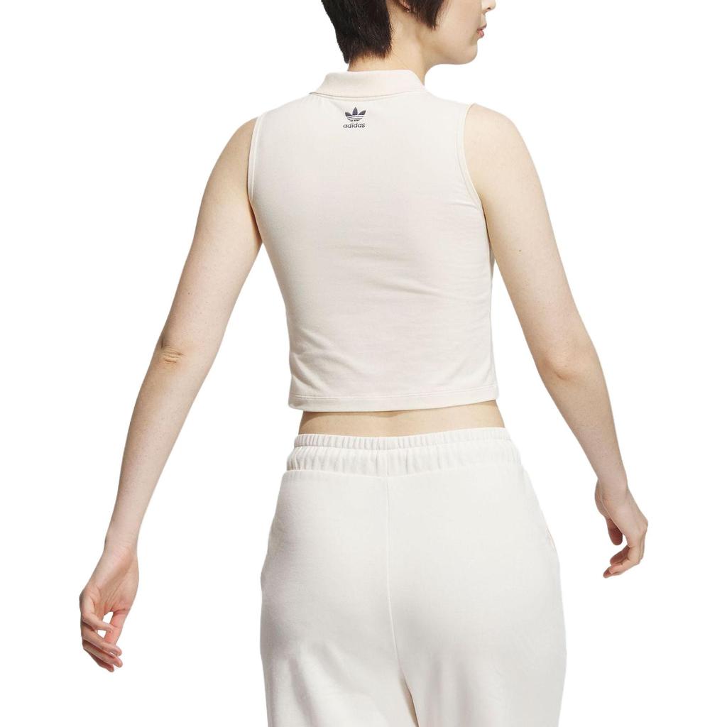 Adidas Hand-Drawn Logo Embroidery Button Collar Slim-Fit Summer Crop Sports Vest Women Tops White IS0645