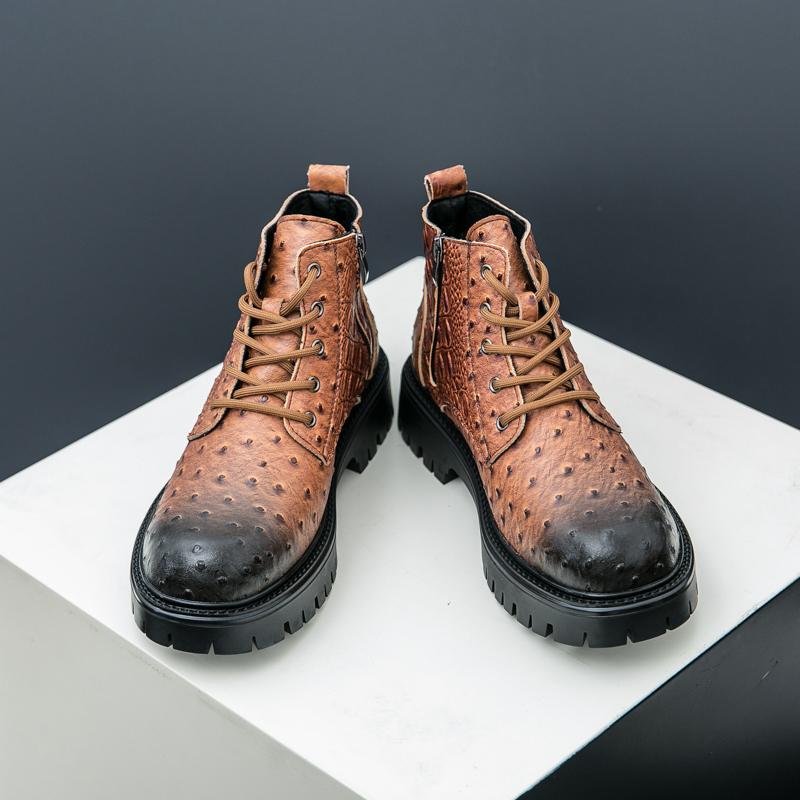 Fashion 2024 Winter Classic Men's Leather Ankle Boots Trend Height Increasing High Top Shoes Handsome Workwear Boots for Men's Lace Up