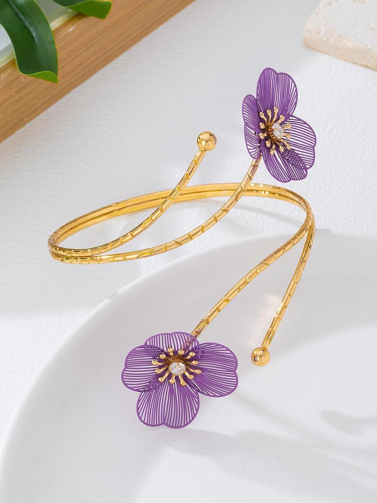 Elegant European & American Drip Oil Flower Earrings & Armlet Set
