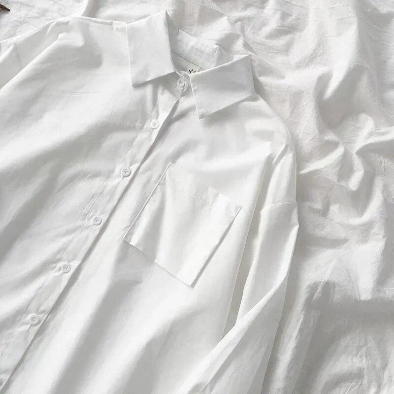 Vintage Hong Kong Stil Langarm Bluse Frühling Herbst Weißes Hemd Für Frauen Drehen Unten Kragen Tops Lose Kleidung 30270