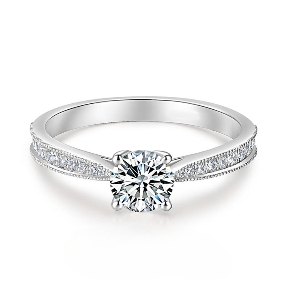 1 Carat Princess Cut Moissanite Ring for Women Platinum Plated 950 Classic Engagement Ring Wedding Band