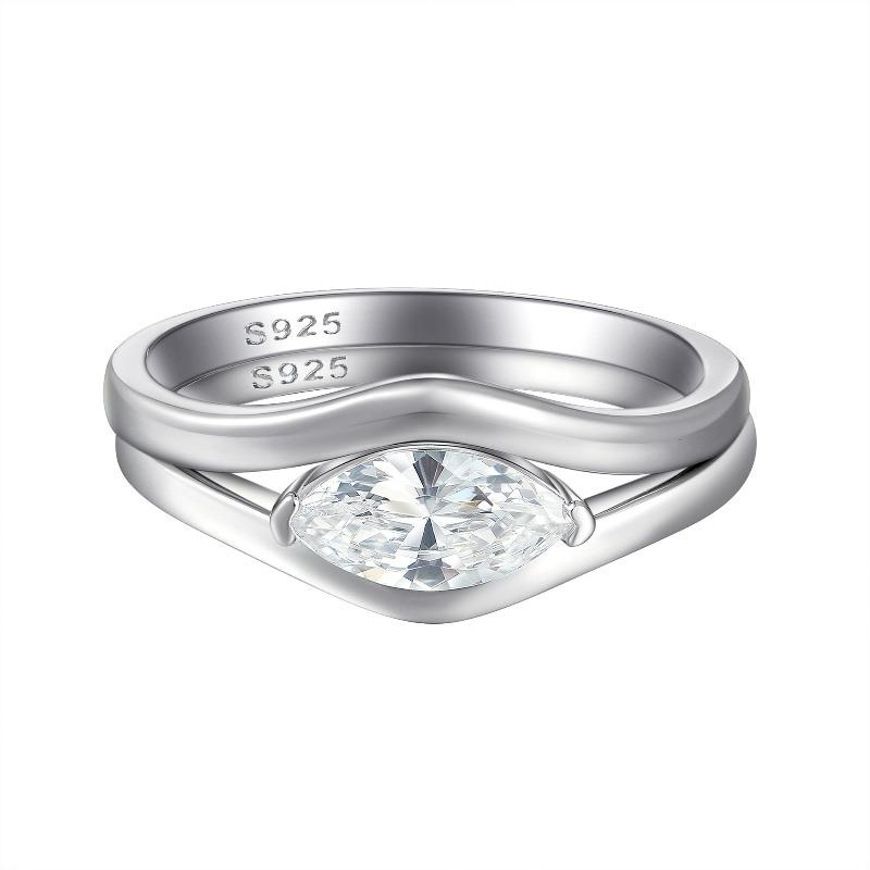 

Sterling silver combination ring set women s high-end wedding ring European and American simple plain ring silver jewelry jewelry stacked wearing ring us size 5#