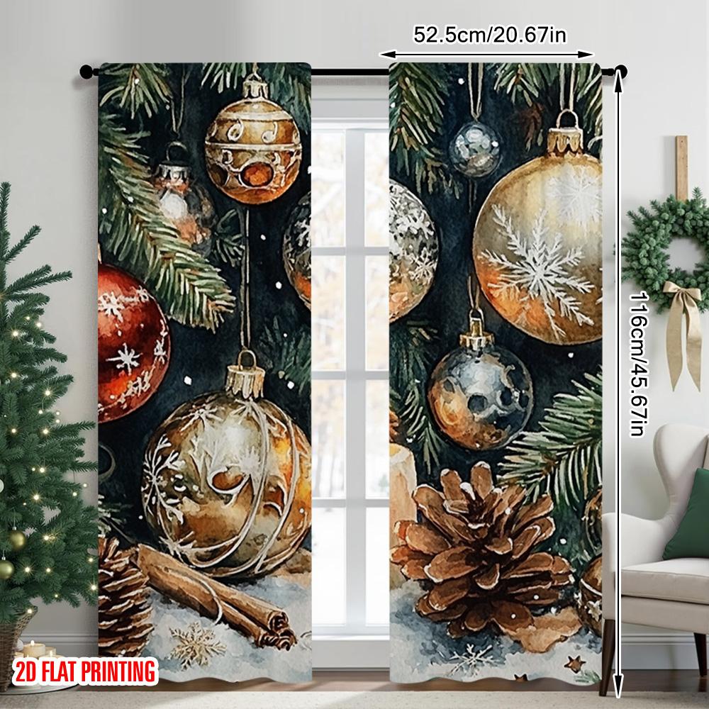 2pcs 2D Flat Printing Merry Christmas Popular Window Drapes Creative Christmas Dream Versatile 100% Polyester Without