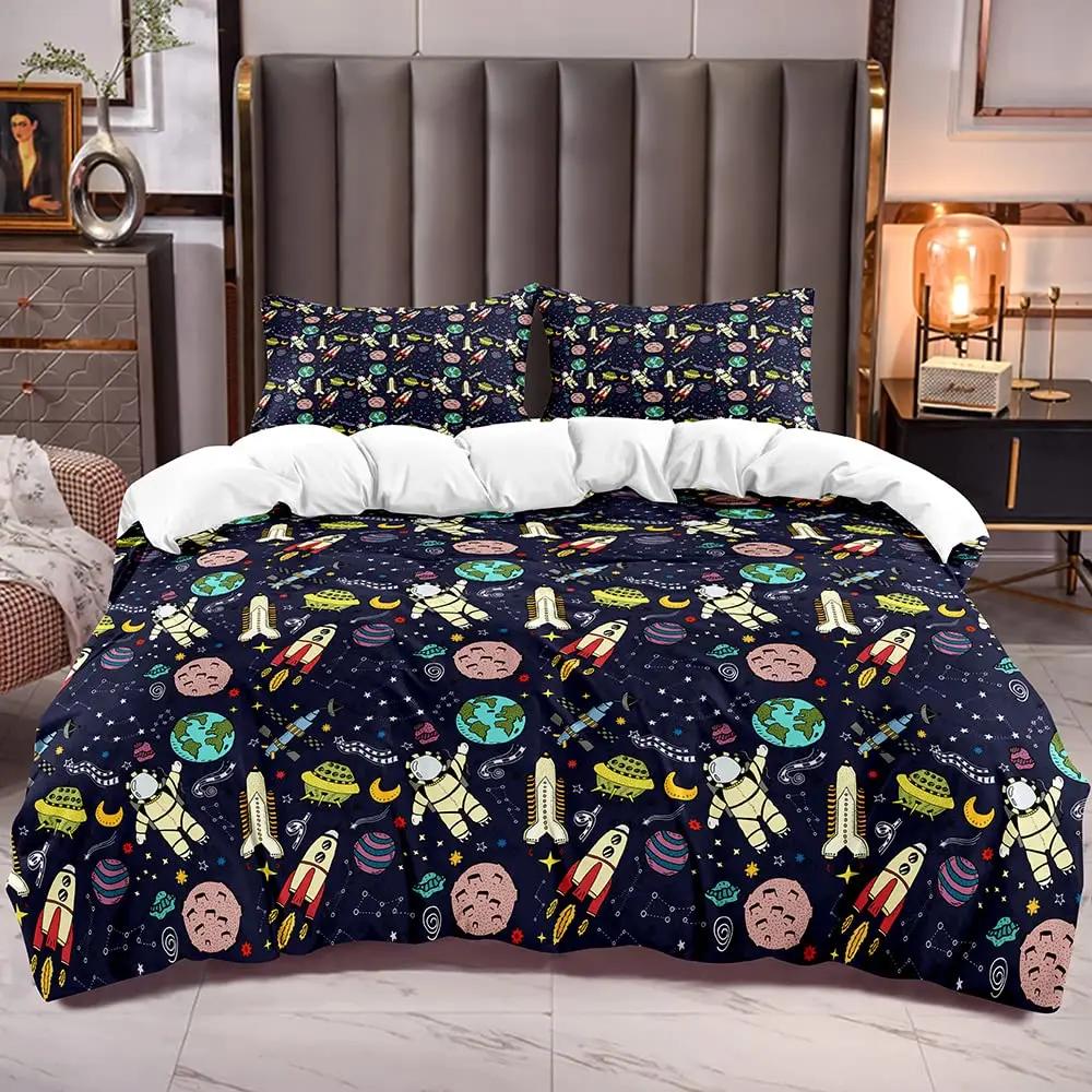 Kids Bedding Decorations, Full Size Astronaut Space Suit Pattern for Boys, Starry Sky Comforter Cover 3 Pcs with 2 Pillow Sham