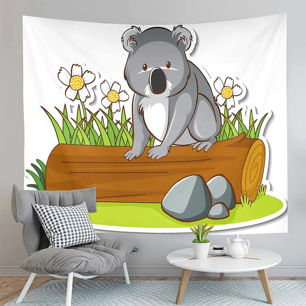 Cartoon Koala Tapestry Eucalyptus Branches Tapestry Cute Wild Animals Tapestry Home Living Room Bedroom Wall Modern Tapestries