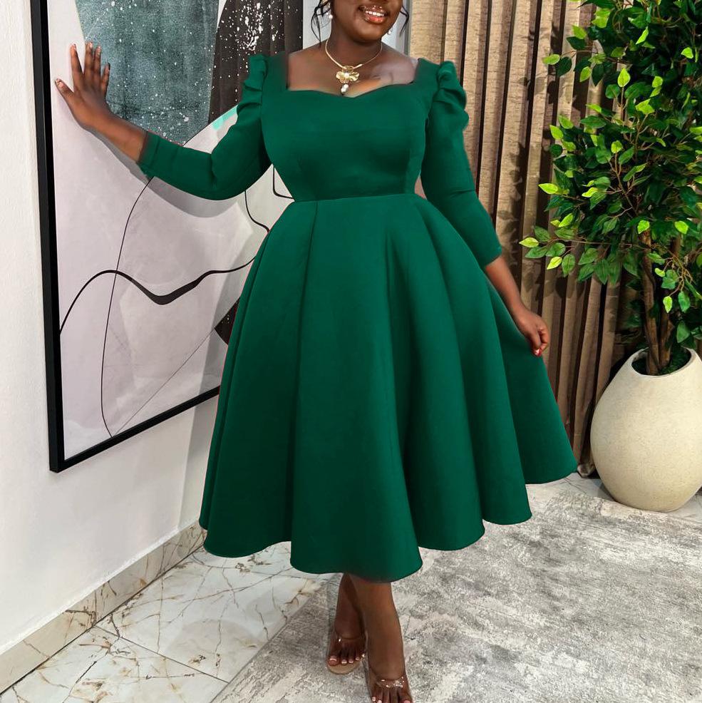 Fall/Winter New Style Women's Fashion Solid Color Round-neck High-waist Long Skirt Dress Set