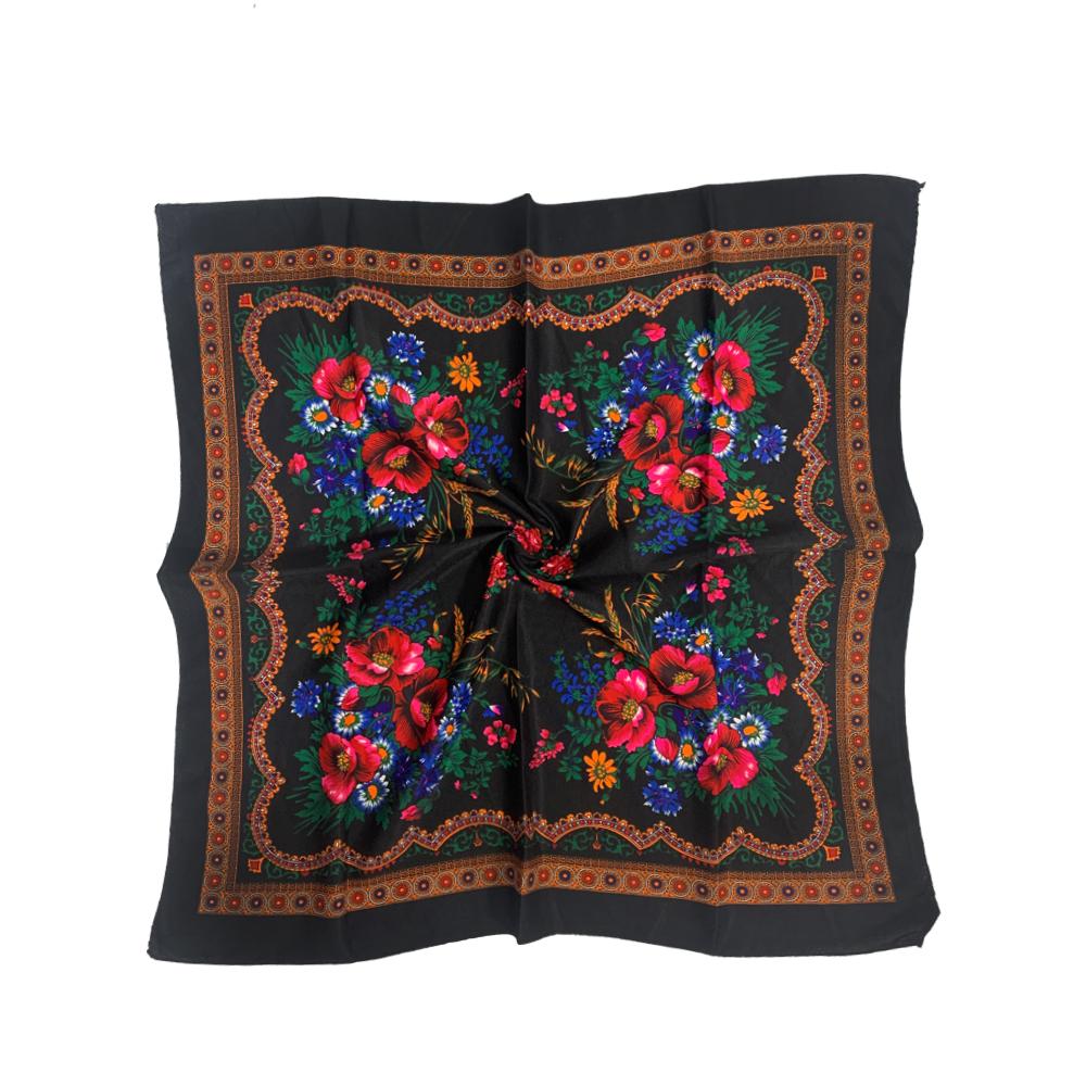 Women Square National Scarf 70*70Cm Russian Retro Floral Print Head Scarves Bandana Foulard Femme Muslim Headwrap Babushka Scarf