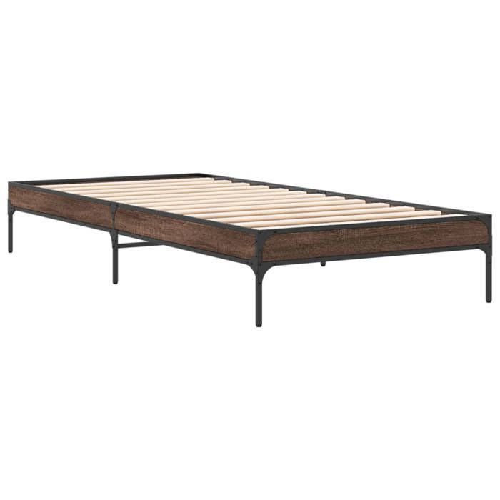 VidaXL Bed Frames Brown Oak 90x200 Cm Engineered Wood and Metal, Bed, Guest Bed, Single Bed, Bedroom Furniture At 845035