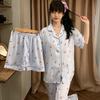 Sweet Princess Wind Bear Print Can Be Worn Outside Short-Sleeved Pajamas Loungewear Three-Piece Set