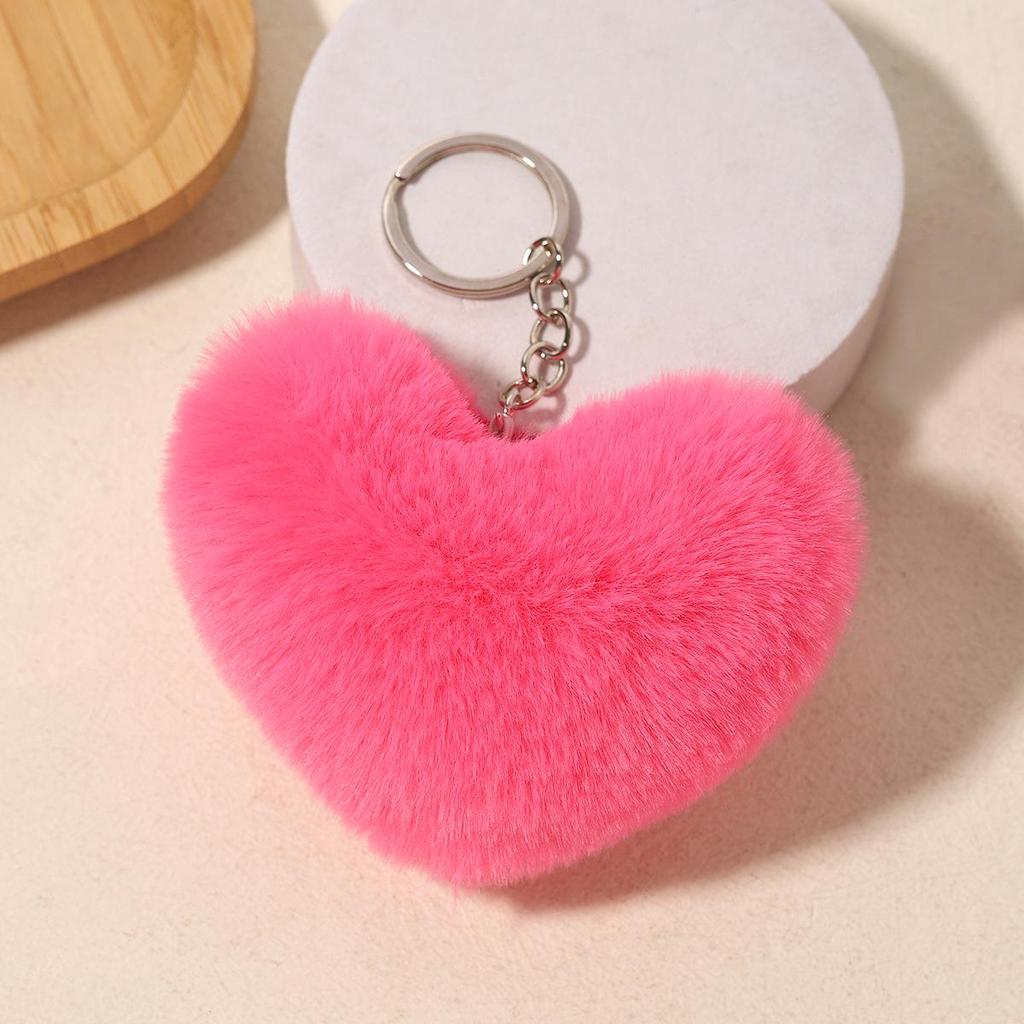 Duolingo Faux Rex Rabbit Fur Heart Keychain: Cute Pendant for Bags & Cars