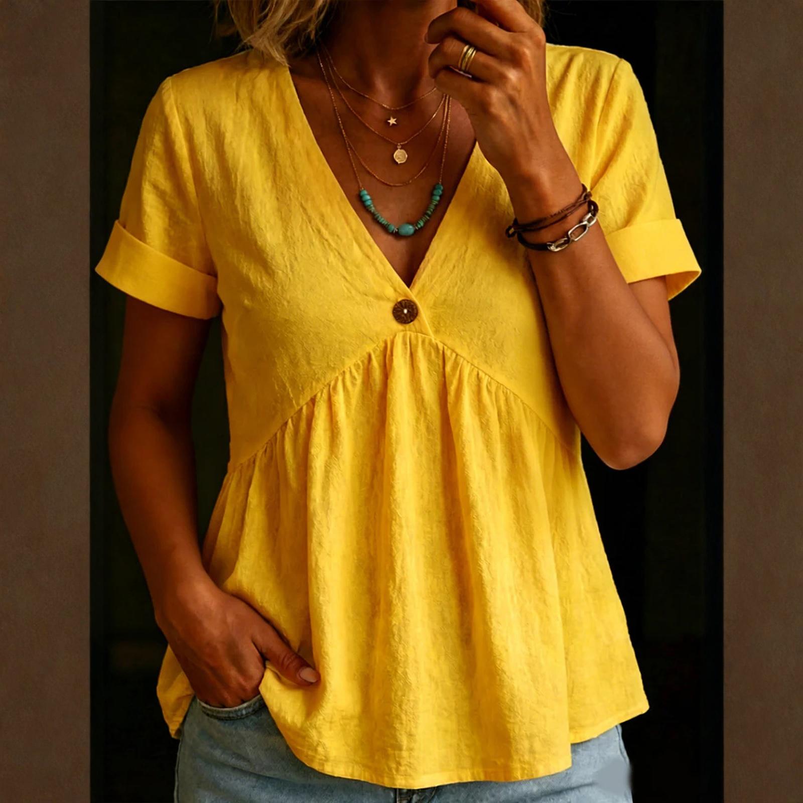 Women s Fashionable Loose Casual Summer Cotton Linen Camisole T-shirt S жёлтый