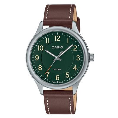 Refurbished Casio Standard Analog Leather Strap Green Dial Quartz MTP-B160L-3B Men's Watch