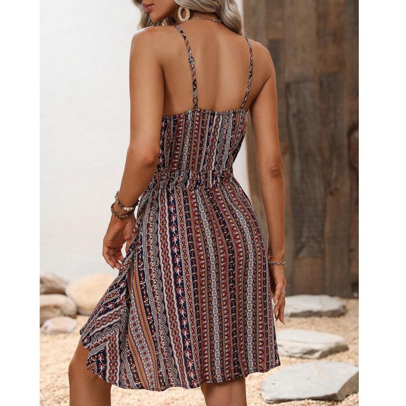 Women Dresses 2025 Summer Sleeveless Strap Dress Sexy V-Neck Striped Women Dress J878