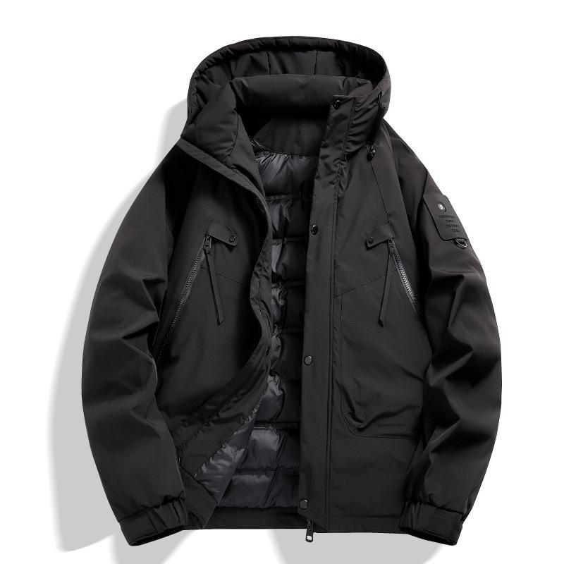 Winter New Down Jacket Men's Fashion Casual Hooded Warm Loose White Duck Down Men's Solid Color Down Jacket