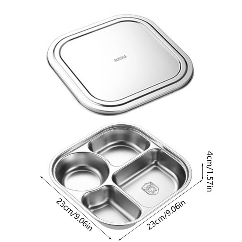 Compartment Stainless Steel Food Plates Functional Stainless Steel Divided Plates Practical Meals Arrangement Container